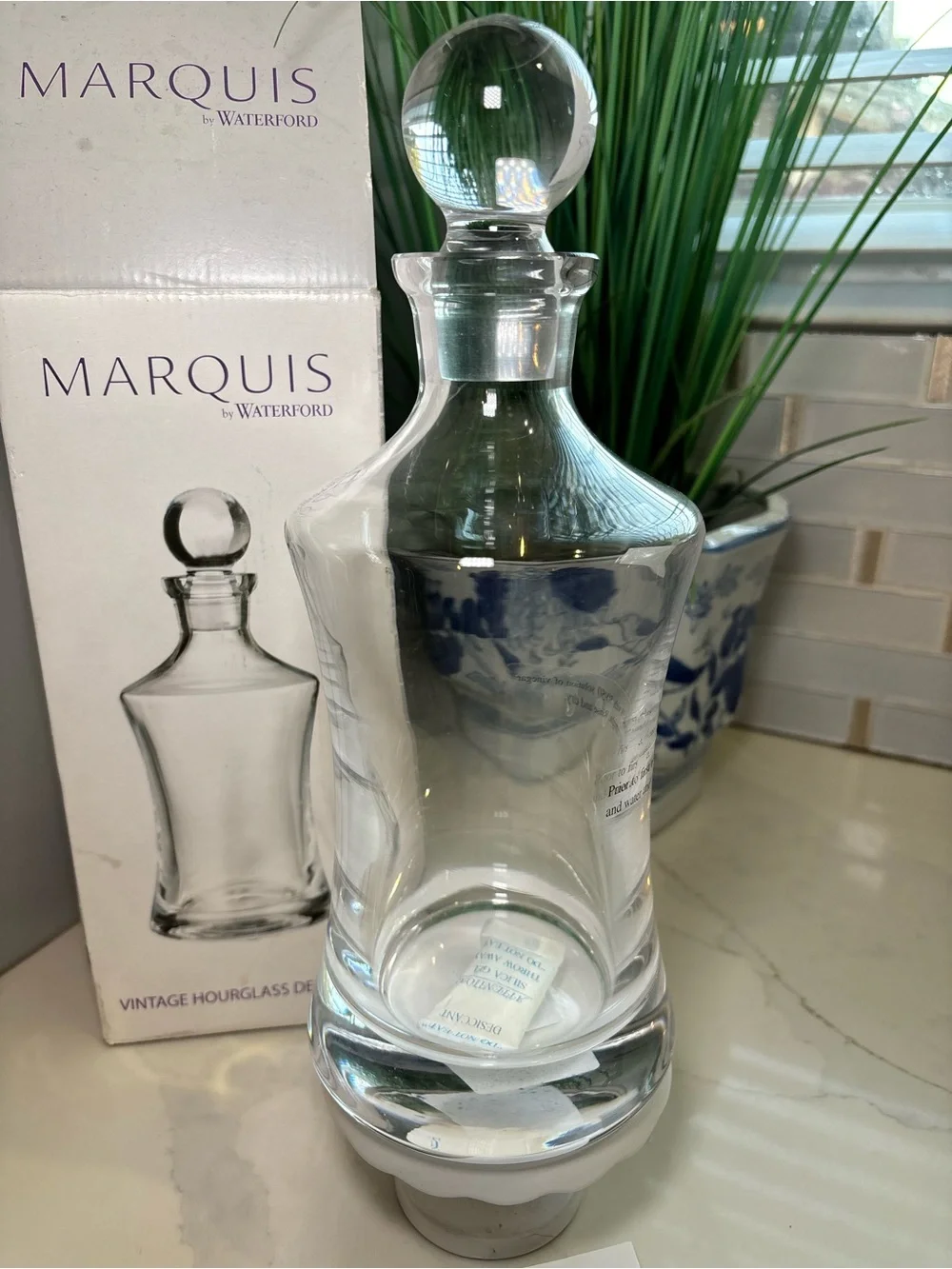 Marquis by Waterford Crystal Hourglass Decanter 29 oz Moments NIB New In Box